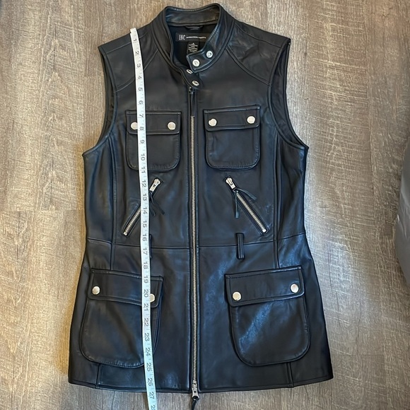 INC International Concepts Black Leather Moto Cargo Vest size S - Picture 12 of 14